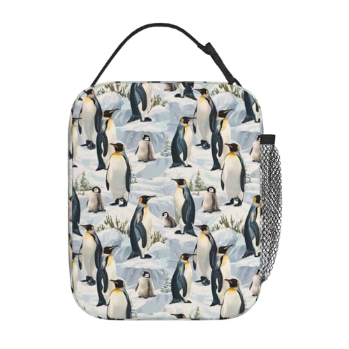 Reusable Penguin Family Lunch Box for Kids Girls Boys Women Adult, Insulated Cute Lunch Bag,Polyester Cooler Handbags Case for School Picnic Work Travel Outdoor Beach or Hiking - color: Penguin 03
