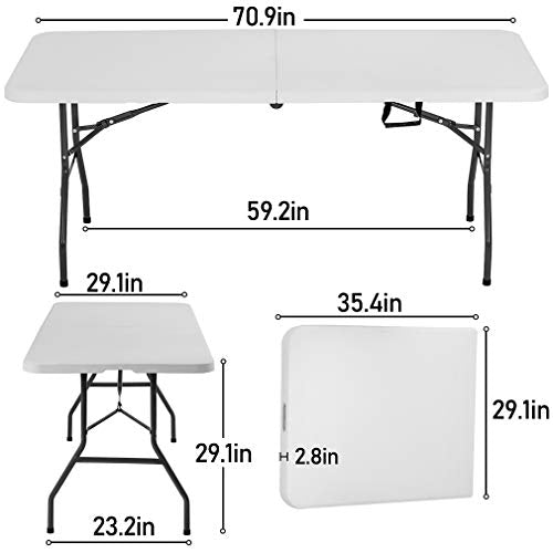 BestOffice Outdoor 6 FT Folding Camping Table Plastic Table Portable Square Height Dining Table Perfect for Picnics, Parties, Party and Camping, White - color: White, size: 6 FT