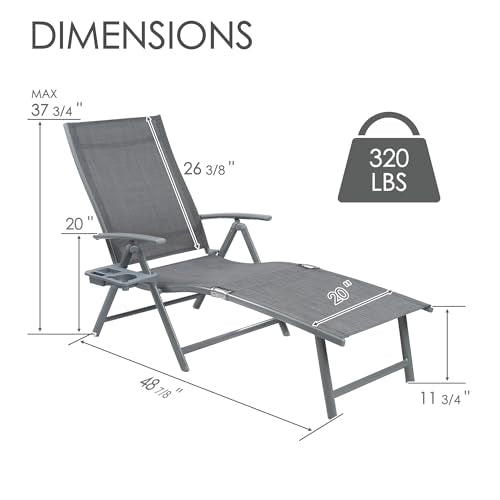 Kozyard Aluminum Outdoor Chaise Lounge Chair, Adjustable Reclining Patio Lounge with Drink Holder, Weather-Resistant Pool, Deck & Yard Recliner,Assemble-Free, Gray (Gray) - color: Gray/Style2