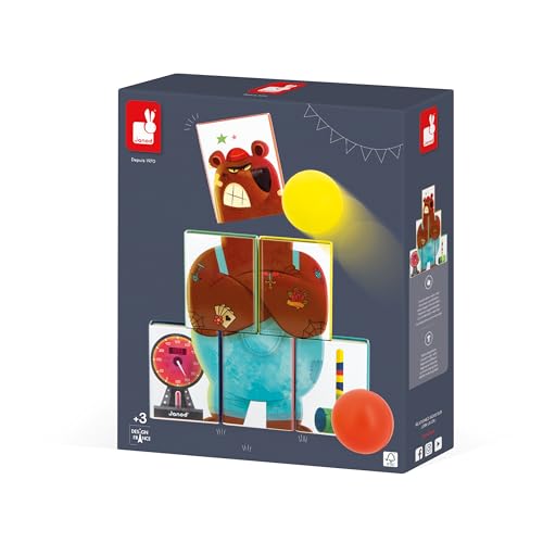 Janod - Applepop Tin Can Alley - Game of Skill - 6 Metal Tins + 2 Foam Balls - Outdoor Game - Develops Dexterity & Concentration - 3 Years +, J03359 - style: Tin Can Alley