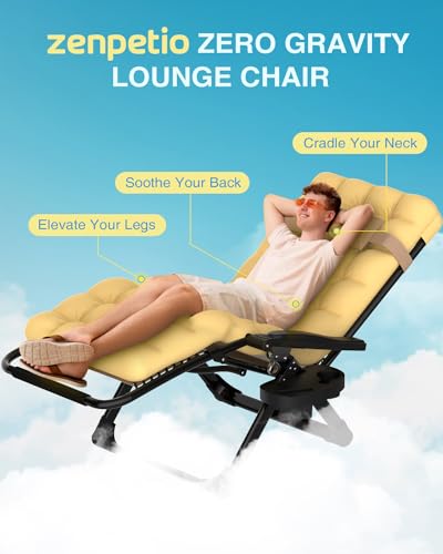 ZENPETIO Zero Gravity Lounge Chair, Outdoor Recliner Chair w/Detachable Cushion Cup Holder and Pillow, Portable Folding Anti Gravity Reclining Chair for Outdoor Camping Patio Lawn Pool, Beige - color: Beige