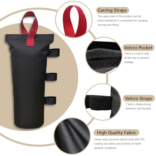 Canopy Weights Set of 4，Heavy Duty Canopy Weight Bags (120 lbs) for Ez Pop up Canopy Tent Outdoor Instant Canopies, Set of 4, Black Red Handle (Without Sand) - color: Black+Red Handle, size: 120lbs(4 x 30lbs)