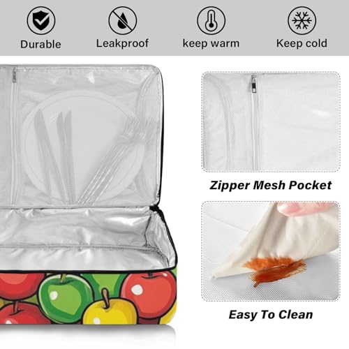 Casserole Carriers for Hot or Cold Food Reusable Casserole Dish Carrier Insulated Thermal Large Capacity Durable Perfect for Party Camping Family Gatherings Yellow Fish - color: Apples Colorful