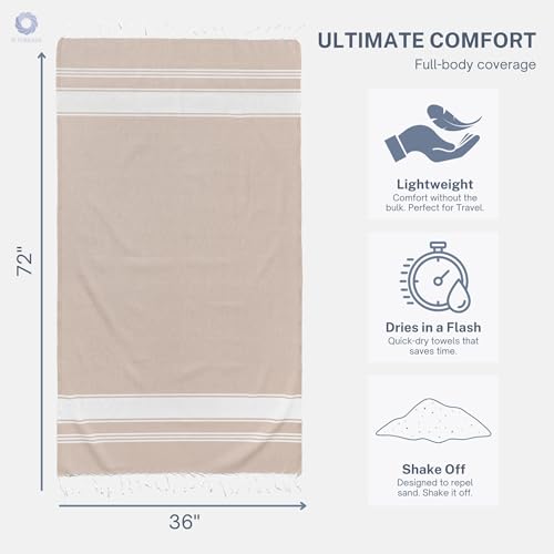 Cotton Turkish Beach Towel with Towels Oversized 36"x72" Pool Absorbent Extra Large Quick Dry Sand Travel Towel (Beige, 4 Pack) - color: Beige, size: 4 Pack