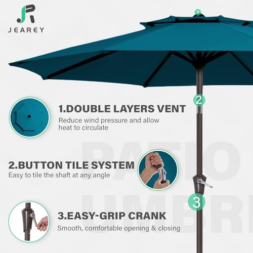JEAREY 9' 2-Tiers Patio Umbrellas Outdoor Table Market Umbrella w/Push Button Tilt/Crank, 8 Sturdy Ribs, UV Protection Waterproof Sunproof(Cerulean) - color: Cerulean