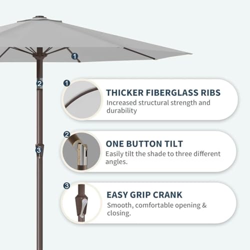 PatioKingdom 11FT Patio Umbrella,Outdoor Umbrella with Push Button Tilt and Crank,Market Table Umbrella with 8 Sturdy Fiberglass Ribs UV Protection - color: Light Gray, size: 11FT