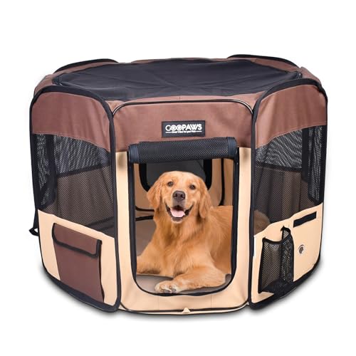 JESPET 61" Pet Dog Playpens, Portable Soft Dog Exercise Pen Kennel with Carry Bag for Puppy Cats Kittens Rabbits, Brown - color: Brown, style: 61x61x30 Inch (Pack of 1)