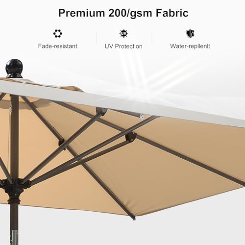 PURPLE LEAF 10' x 6.5' Rectangular Patio Umbrella Outdoor Table Umbrella Aluminum Frame Market Umbrella Sun Umbrella with 8 Sturdy Ribs & Tilt for Garden Deck Lawn & Pool Beige - color: Beige, size: 6.5' x 10'