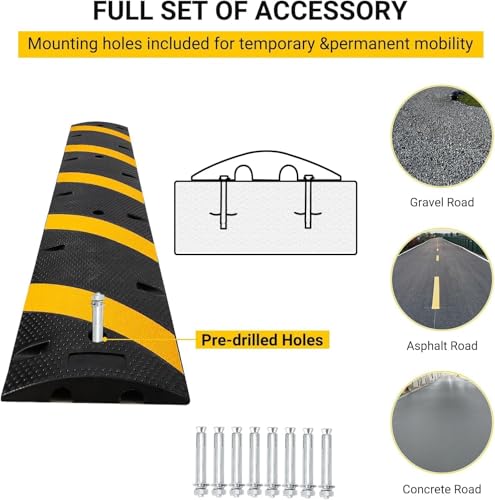 7Ft 2 Packs Rubber Speed Bump for Driveway with End Caps, Heavy Duty Traffic Calming Hump with 25000 Lbs Capacity, 2 Channel Modular Cable Protector Ramps for Asphalt Concrete Gravel Driveway - size: 7Ft