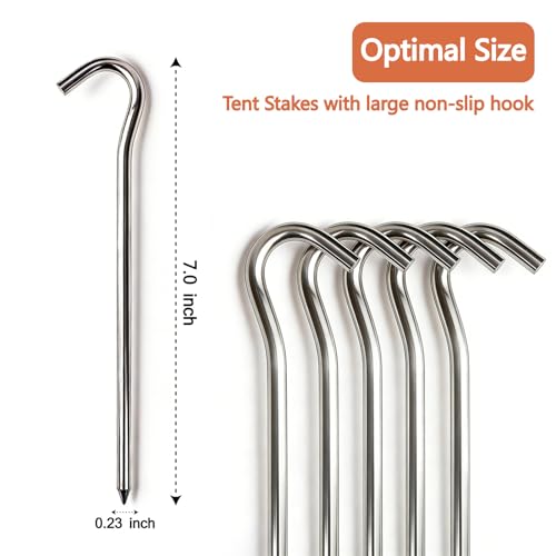 Metal Tent Stakes Heavy Duty 7 Inch Camping Tarp Stakes for Outdoor 8 Pack Garden Edging Fence Hook Metal Ground Stakes for Camping Shelters Tarp Tent Spikes for Canopies Aluminum Tent Stakes