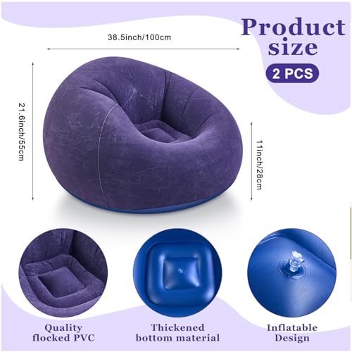 Realspring Inflatable Bean Bag Chairs Outdoor Blow up Camping Chairs Inflatable Lazy Sofa Folding Portable Bean Bag Loungers Couch for Movie Night(Blue,2 Pcs) - color: Blue