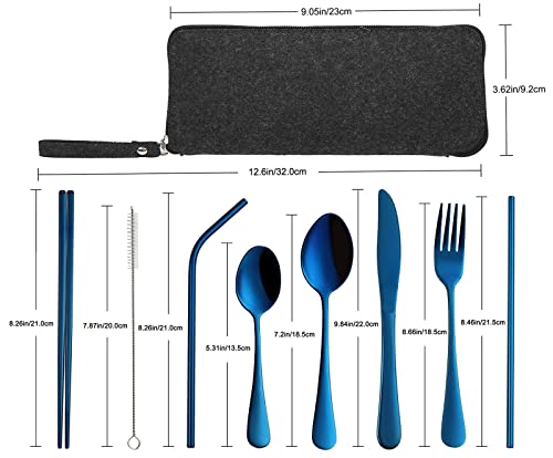 VANDBAO Portable Travel Utensils, Reusable Silverware with Case for Fixing Tableware, 9 Pieces Stainless Steel Stable Flatware Set, Camping Picnic Cutlery Set (Blue Set) - color: Blue Set, size: 9 Pieces - Medium