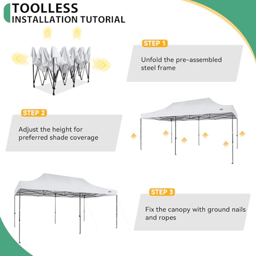 COBIZI 10x20 Heavy Duty Pop Up Canopy Tent with 6 Sidewalls Thicken Frame, Commercial Easy Up Outdoor Wedding Party Tents, All Season Waterproof Windproof with Stakes Sandbags Ropes Roller Bag, White - color: White, size: 10x20