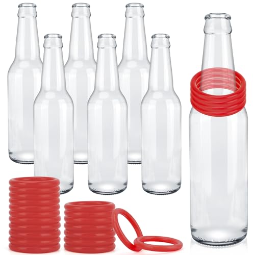 30 Pcs Ring Toss Game Carnival Game Set Include 24 Plastic Throw Rings and 6 Glass Bottles for All Occasions and Events, Summer Backyard Fun, Beach, Carnival Party Favor - color: Red, size: 2.36"