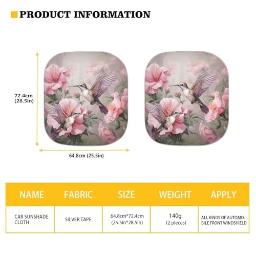 Classic Hummingbird 2 Piece Peotector Shade Windshield Sun Shade for Women Titanium Silver Fabric Material Outdoor Protective Sun Blocker Protect Your Car Block The Sunlight - color: Classic Hummingbird