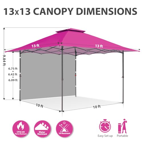 EAGLE PEAK 13x13 Pop up Canopy Tent w/One Wall, Instant Canopy Easy Set up Folding Shelter w/One Privacy Curtain, 169 Square Feet Sun Shade, Light Pink - color: Light Pink