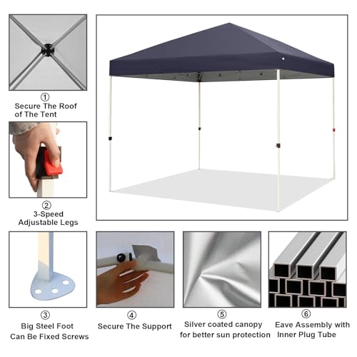 Northroad 10x10ft Pop Up Canopy, Popup Outdoor Canopy Tent with Wheeled Carrying Bag,Portable Gazebo Shelter for Patio,Deck,Garden,Beach（Dark Grey） - color: Dark Grey, size: 10x10