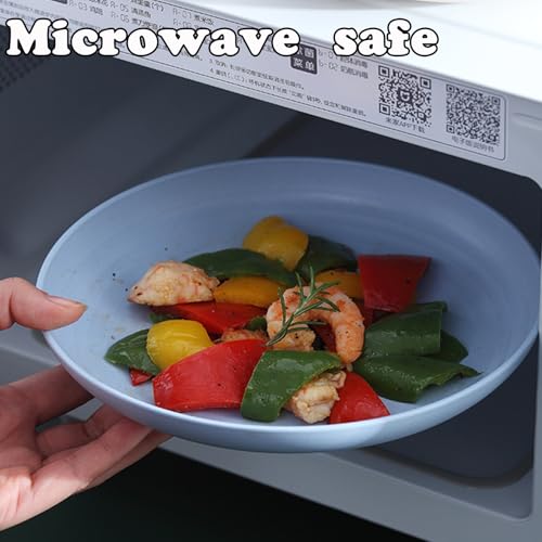 4 Pcs Unbreakable Wheat Straw Plates Set, 7.8 Inch Reusable Plastic Dinner Plates, Microwave Dishwasher Safe, Lightweight Plates for Kitchen Camping, BPA Free (Blue) - color: Blue