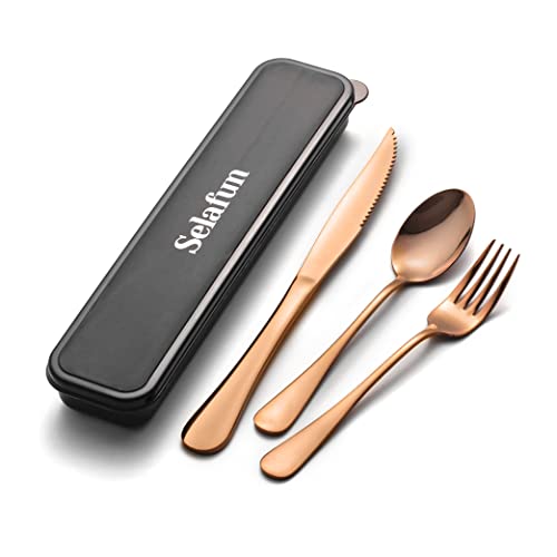 4-pieces Travel Set with Case Portable Silverware Utensils Set for work, Stainless Steel Reusable Flatware Set Cutlery Set for Camping Picnic Hiking Office (6.7inch, Rose Gold) - color: Rose Gold, size: 6.7 inch