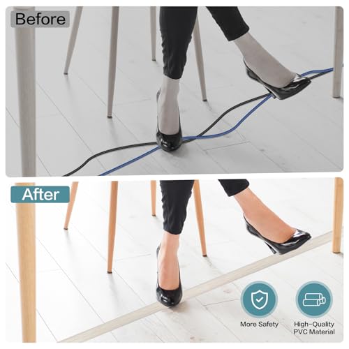 Floor Cord Cover Self Adhesive Cord Hider Floor Extension Cord Covers for Floor Power Cord Protector Cable Management Prevent Cable Trips Cable Cavity 0.32" W x 0.32" H (Beige Wood, 10Ft) - color: Beige Wood, size: 0.79" x 10'