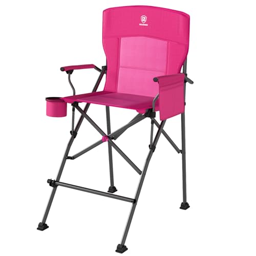 EVER ADVANCED Tall Camping Directors Chair with Cup Holder 31", Bar Height Folding Chair for Camping, Sports with Carry Bag, Mesh Pockets and Footrest, Heavy Duty 300 lbs, Pink - color: Pink, style: Fabric
