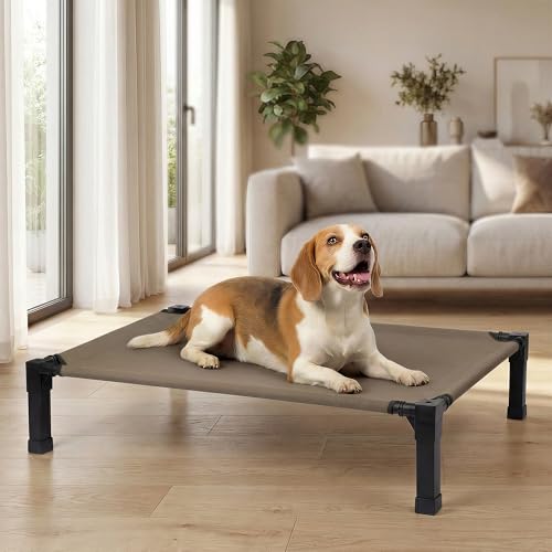 Niubya Elevated Outdoor Dog Bed, Cooling Elevated Pet Cot, Steel-Framed and Non-Slip Feet, Raised Dog Bed with Waterproof, Washable, Breathable Teslin Mesh, 42in - color: Brown, size: 42"L x 30"W x 8.5"H