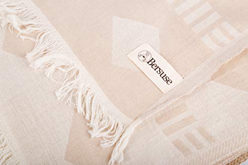 Bersuse 100% Cotton Belize XL Throw Blanket Turkish Towel Beach Blanket - Beach Camping Essentials - 75x90 Inches, Beige - color: Beige