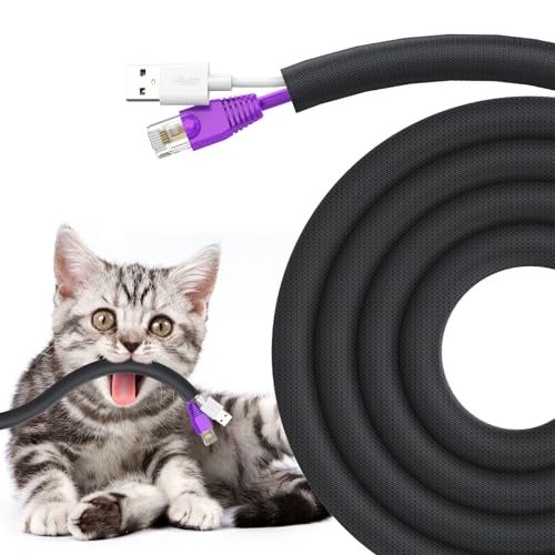 UOMTFAI Dog and Cat Cord Protector 10ft - 3/8inch, Flexible Cable Sleeve for Easy Cord Management, Protects Cables from Pets Chewing, Ideal for USB, Power, Audio and Video Cords - Black - color: Black, size: 3/8"-10ft