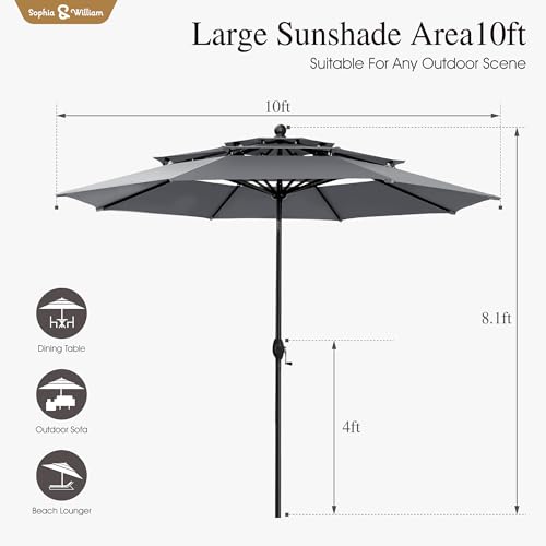 Sophia & William 10ft 3 Tier Auto-tilt Patio Umbrella,Wind Resistent,Outdoor Patio Umbrellas Double Vented Umbrella with Crank for Pool Garden Backyard, Grey - color: Grey