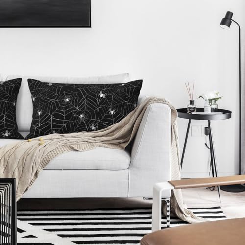 Halloween Spiderwebs Lumbar Pillow Covers 12x20 Set of 2 Black and White Decorative Throw Pillow Cover Spider Webs Rectangle Pillowcases Cushion Covers for Couch Bed Sofa Decor - color: Black Beige, size: 20" x 12" (Pack of 2)