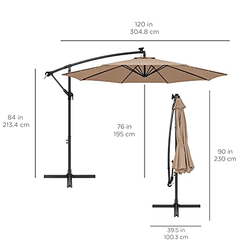Best Choice Products 10ft Solar LED Offset Cantilever Hanging Market Patio Umbrella, 8 Sturdy Ribs, Easy Adjustment - Tan - color: Tan, size: Offset