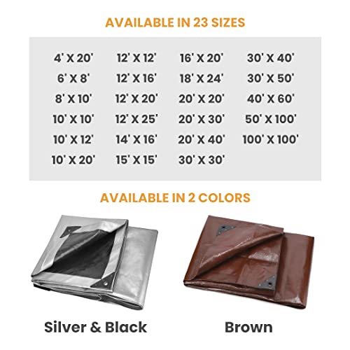 WHITEDUCK Super Heavy Duty Poly Tarp Cover 16 Mil & 10 Mil with Grommets and Reinforced Edges (Brown, White & Silver Black) (Brown- 16 Mil, 12' x 20') - color: Brown- 16 Mil, size: 12' x 20'