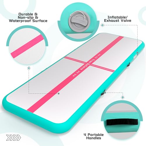 Pink Gymnastics Mat Inflatable Tumble Track Mats 10/13/16/20ft Training Mats for Home Air Mat for Kids with Pump 4”/6” Thick for Cheerleading/Yoga/Exercise/Parkour/Beach/Park/Water - color: Green Red, size: 13ft*3.3ft*4inches(4m*1m*0.1m)
