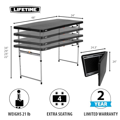 Lifetime Fold-in-Half Adjustable Folding Table, 4-Foot