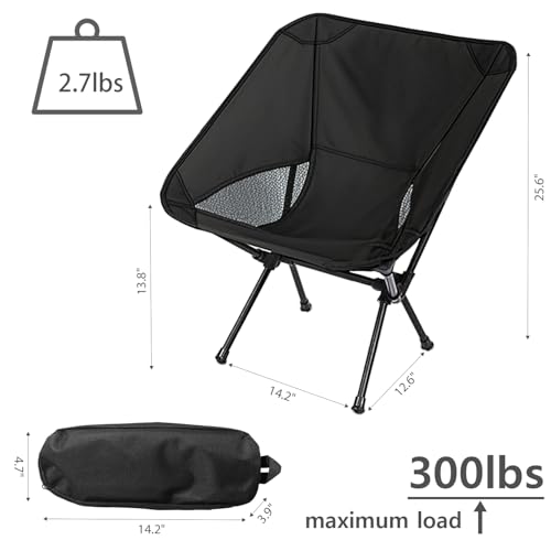 Wind Tour Portable Camping Chair Lightweight Foldable Outdoor Chair for Hiking Camp Backpacking Lawn Beach Fishing Picnic with Carry Bag (Black) - color: Black