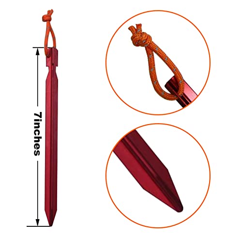 12 Pack Tent Stakes, 7075 Ground Metal Camping Aluminum Tent Pegs, Lightweight Tent Stakes Heavy Duty Spikes Camping Accessories - color: Red