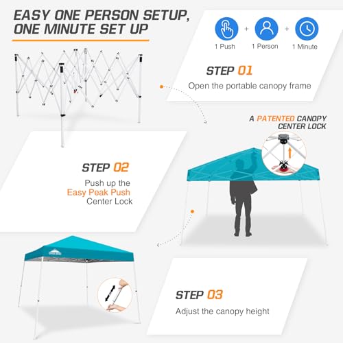 EAGLE PEAK 10x10 Slant Leg Pop-up Canopy Tent Easy One Person Setup Instant Outdoor Beach Canopy Folding Portable Sports Shelter 10x10 Base 8x8 Top (Turquoise) - color: Turquoise, size: 10x10