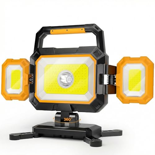 YZONI 40W Rechargeable Work Light, 4000LM Magnetic LED Work Light with 6 Modes, Battery Powered Portable Mechanic Lights with 360°Rotate Foldable Design for Auto Car, Garage, Workshop - style: Modern