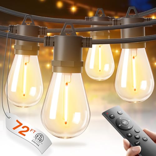 addlon 72FT(2-Pack*36FT) LED Outdoor String Lights with 24 Edison Vintage Shatterproof Bulbs, Commercial Grade Patio Lights, IP65 Waterproof for Balcony, Backyard and Garden, Warm White - size: 72FT(24 Sockets)
