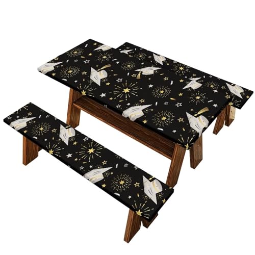 Grad Table Cloth for Birthday, Graduation, Restaurant, Wedding Decoration, Elastic Table Cloth for Graduation Party 3 PCS Set - color: Graduation Print, size: Small