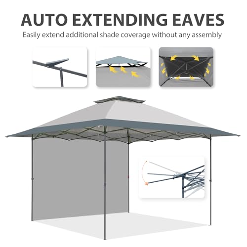 EAGLE PEAK 13x13 Pop up Canopy Tent w/One Wall, Instant Canopy Easy Set up Folding Shelter w/One Privacy Curtain, 169 Square Feet Sun Shade, Light Gray - color: Light Gray
