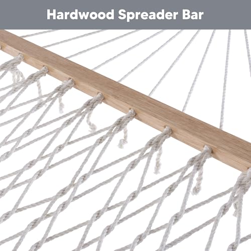 SUNCREAT Hammocks Heavy Duty Hammock with Hardwood Spreader Bar, Double Rope Hammock with Polyester Pad, Grey - color: Grey