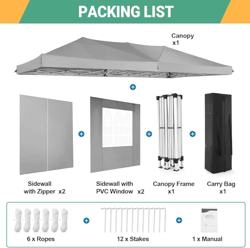 COBIZI 10x20 Pop Up Canopy Tent Commercial Instant Shelter with 6 Sidewalls, Durable Waterproof Portable Gazebo UPF 50+ for Outdoor Party, Wedding, Vendor Events (Gray) - color: Gray, size: 10x20FT with 6 sidewalls