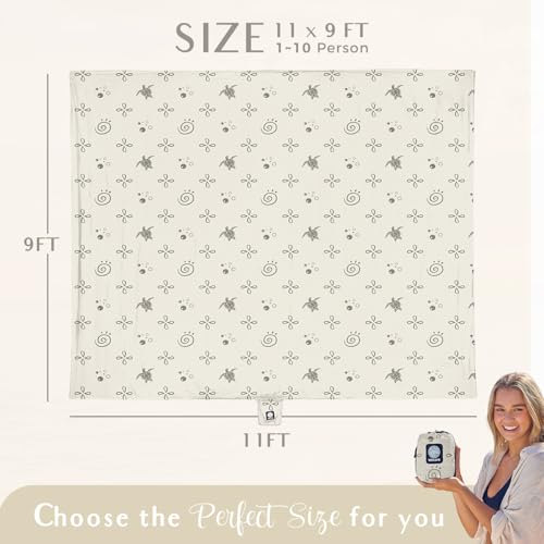 WEKAPO Beach Blanket Waterproof Sandproof Oversized Extra Large Sand Free Beach Mat with Stakes, Storage Bag - Essentials for Outdoor Beach, Picnic (Light Small Sea Turtle, 11 X 9 FT (1~10 Person)) - color: Light Small Sea Turtle, size: 11 X 9 FT (1~10 Pe