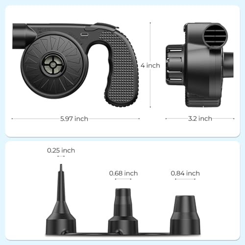Dr.Meter Air Pump for Inflatables, 4000mAh Rechargeable Air Mattress Pump with 3 Nozzles, Quick-Fill Inflator Deflator Portable Air Pump for Inflatable Pool Floats Raft Bed Boat - style: HT-425
