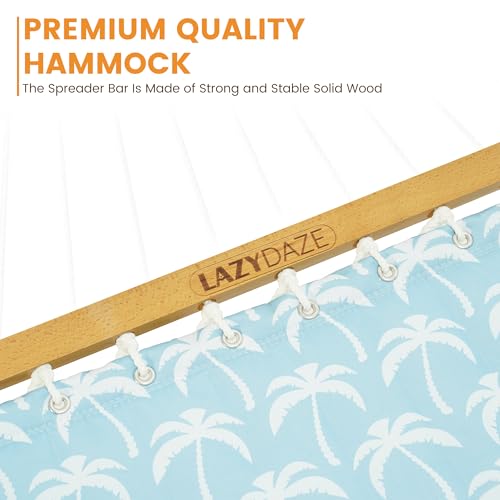Lazy Daze Hammocks 12FT Quilted Fabric Hammock with Soft Pillow, Double 2 Person Tree Hammock with Spreader Bar for Outside Patio Poolside Backyard Beach, 450 lbs Capacity, Coastal Floral - color: Coastal Floral