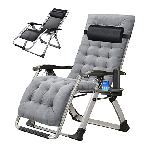 ABORON Zero Gravity Chair,Premium Outdoor Lawn Folding Lounge Chairs,Sturdy Adjustable Reclining Patio Chairs with Removable Cushion,Headrest & Tray - color: A Modern Gray