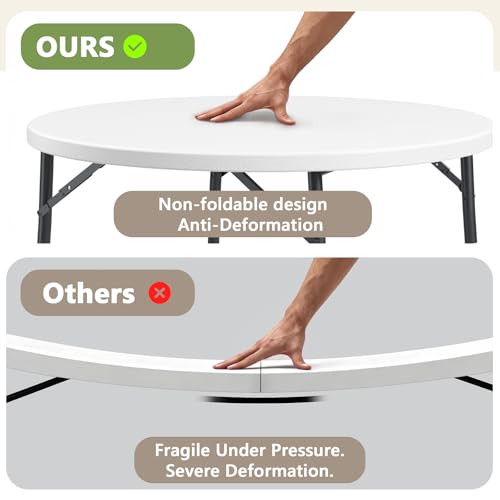 48" Folding Round Table, 48 inch Plastic Commercial Round Dinner Table with Foldable Steel Legs, Portable Card Table for Party, Events, Indoor, Outdoor, White - color: White, size: 48" Dia