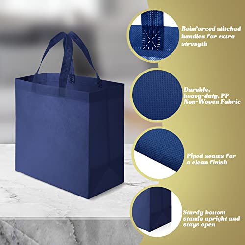 Reginary 100 PCS Reusable Totes Bags - Non Woven Grocery Handle Bags for Shop Events & Retail Store(Navy Blue) - color: Navy Blue