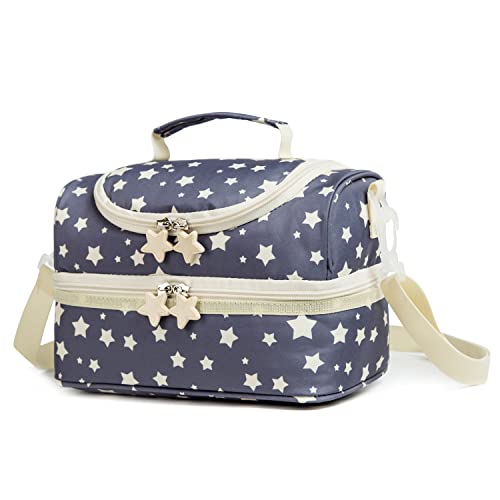 Kids Dual Compartment Lunch Bags Tote for Boys Girls Toddler Lunch Boxes Pre-School Toddler Kindergarten Picnic Camp Food Cooler Thermal with Strap (Yellow Star) - color: Yellow Star